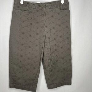 White Stag Bermuda Shorts Brown Canvas Denim Embroidered Floral‎ Size 14